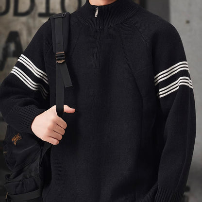 ラインデザイン ハーフジップ セーター（3Colors）251078