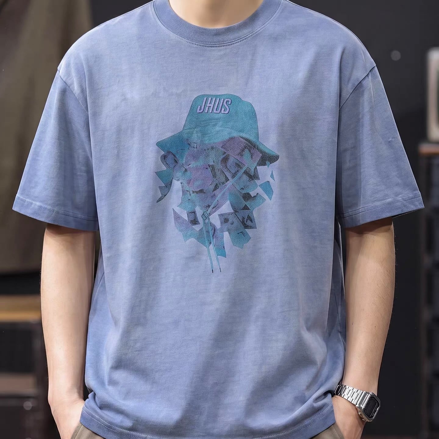 ウォッシュ加工 ハットモチーフ 半袖Tシャツ（3Colors）260526
