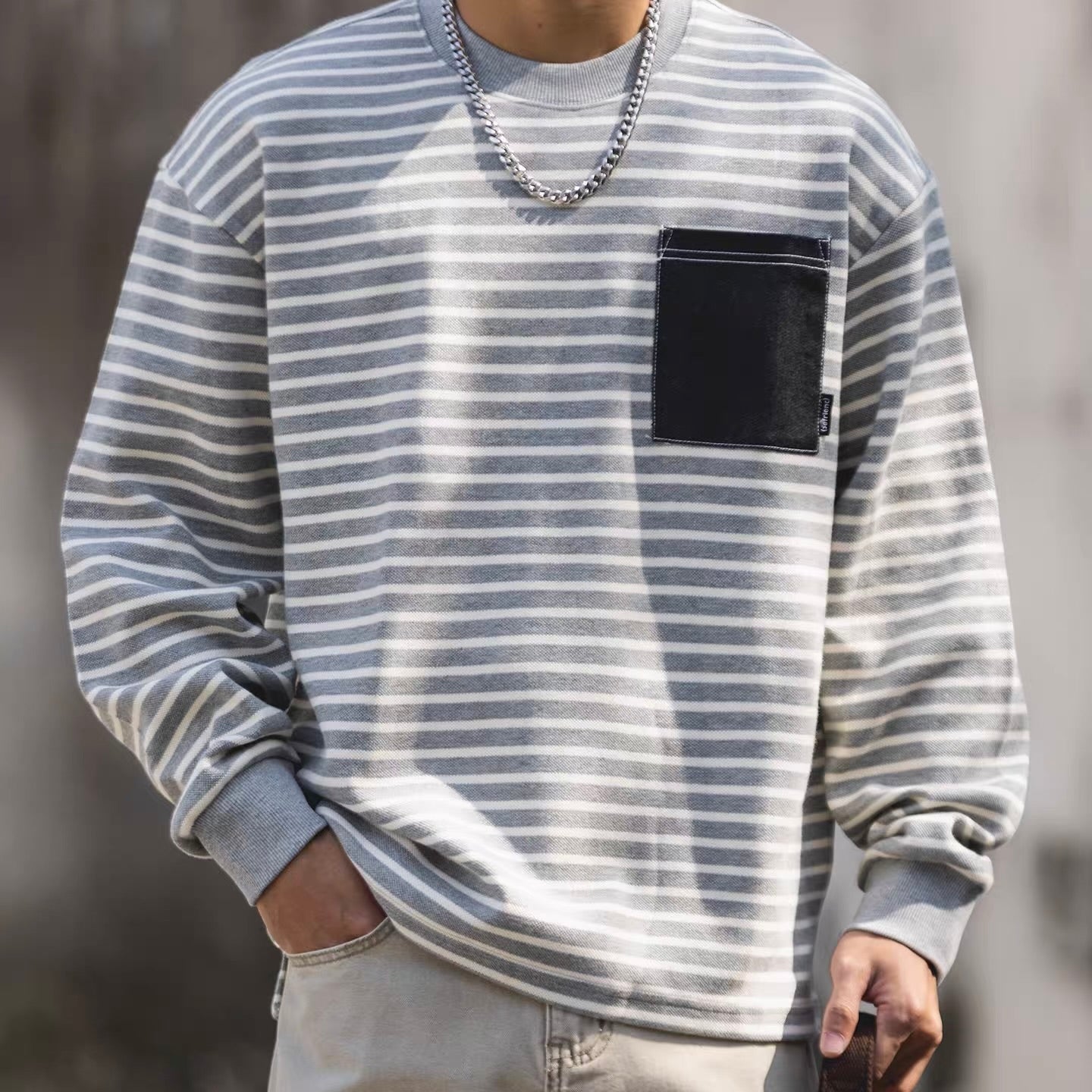 パッチポケット付 ボーダー プルオーバー（2Colors）260122