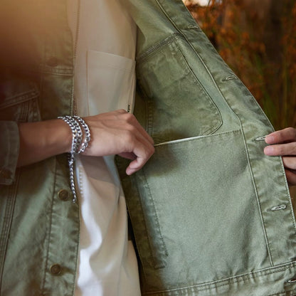 コーデュロイ襟 ウォッシュドデニムジャケット（2Colors）250906