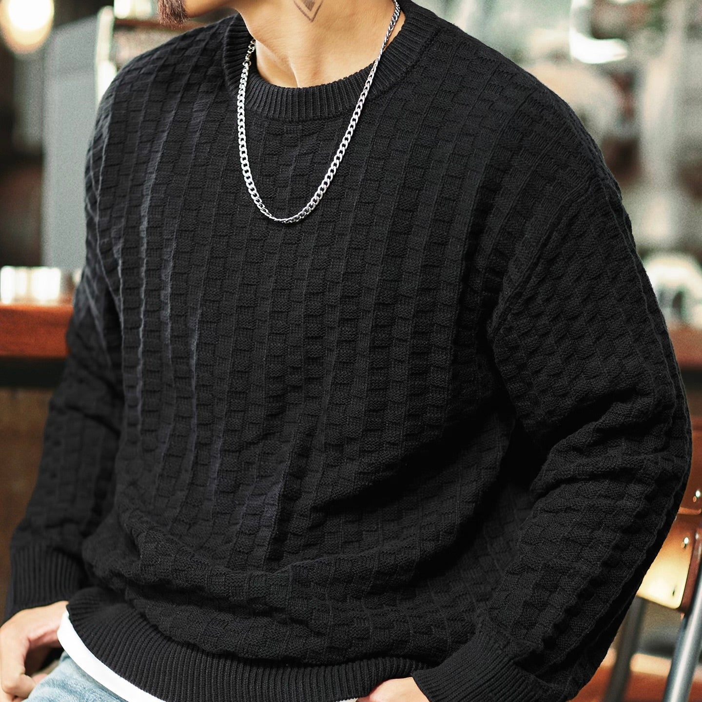 テクスチャー チェック編みセーター（2Colors）250971