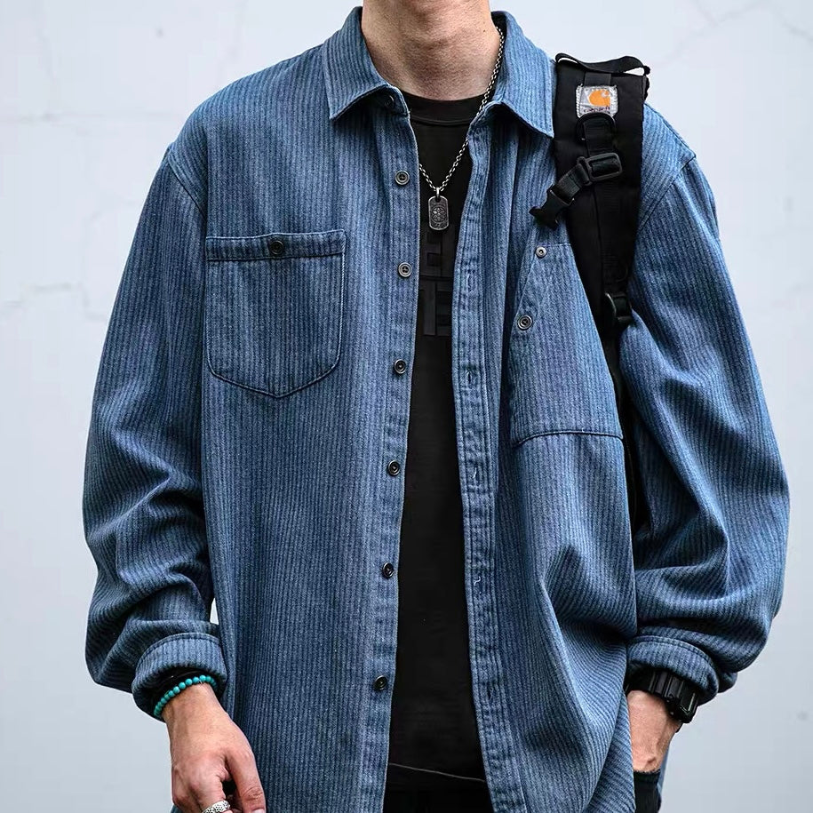 デザインポケット付 ストライプデニムシャツ（2Colors）250888