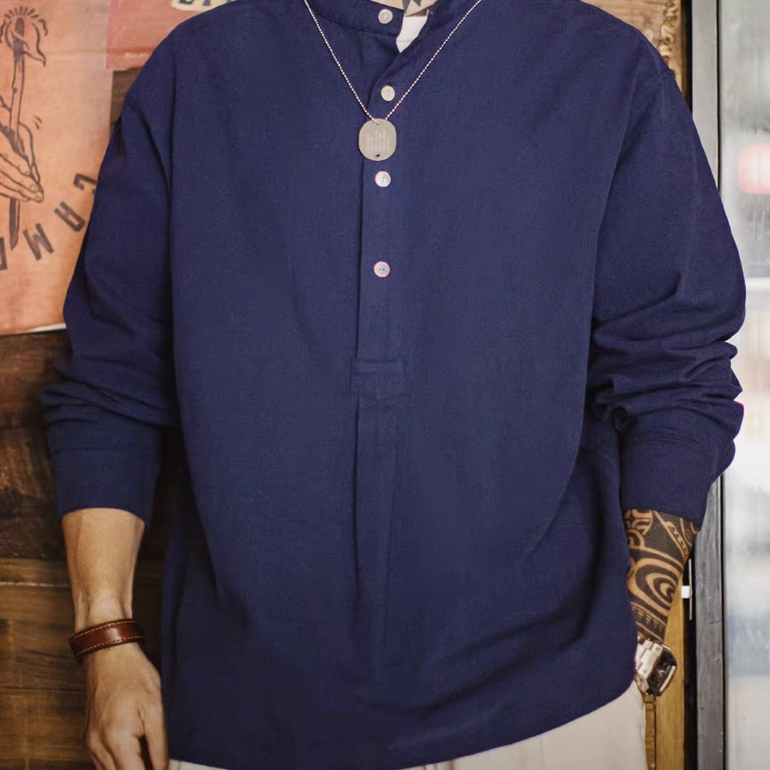 ハーフボタン スタンドカラー 長袖シャツ（1Color）260129