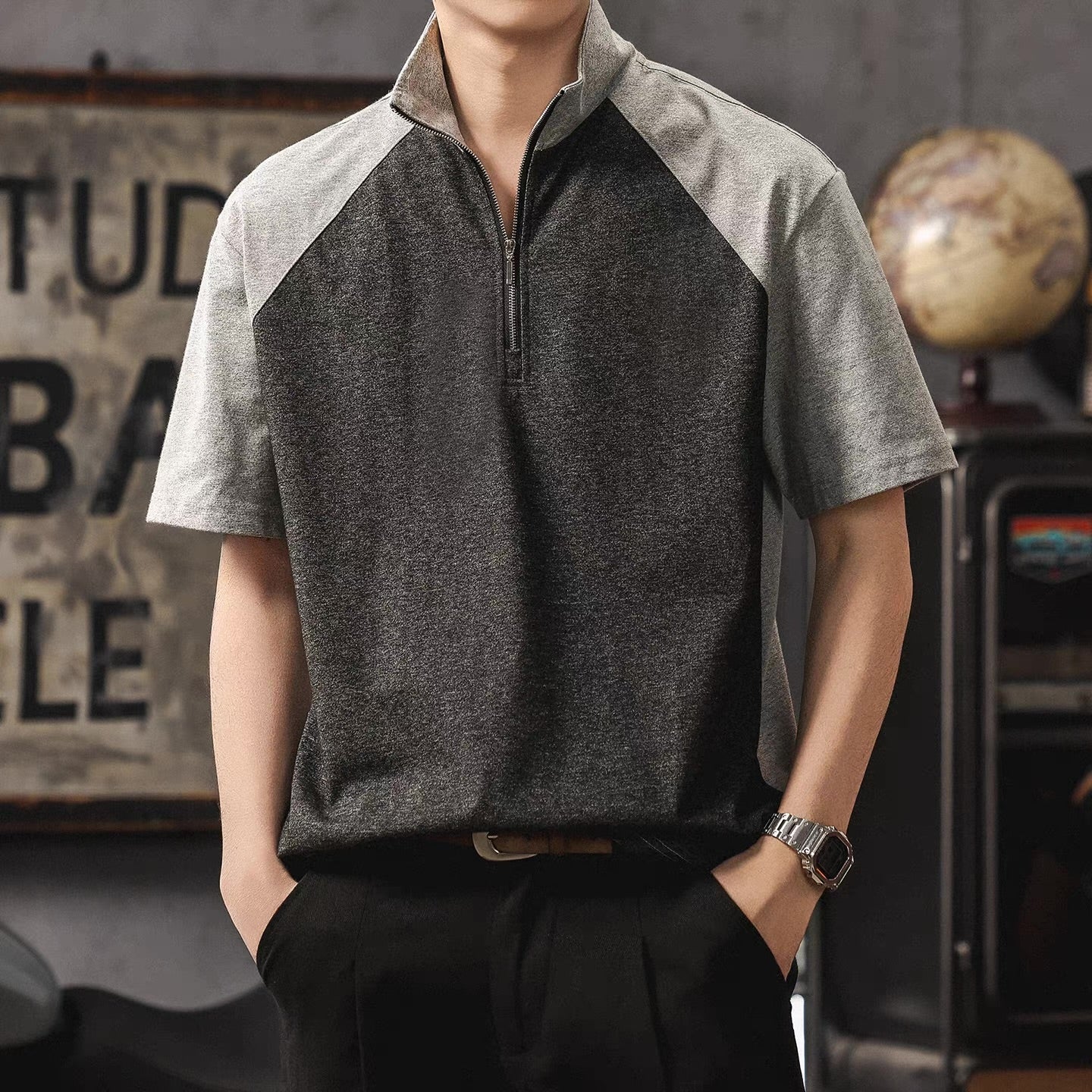 スタンドネック バイカラー Tシャツ（3Colors）260203