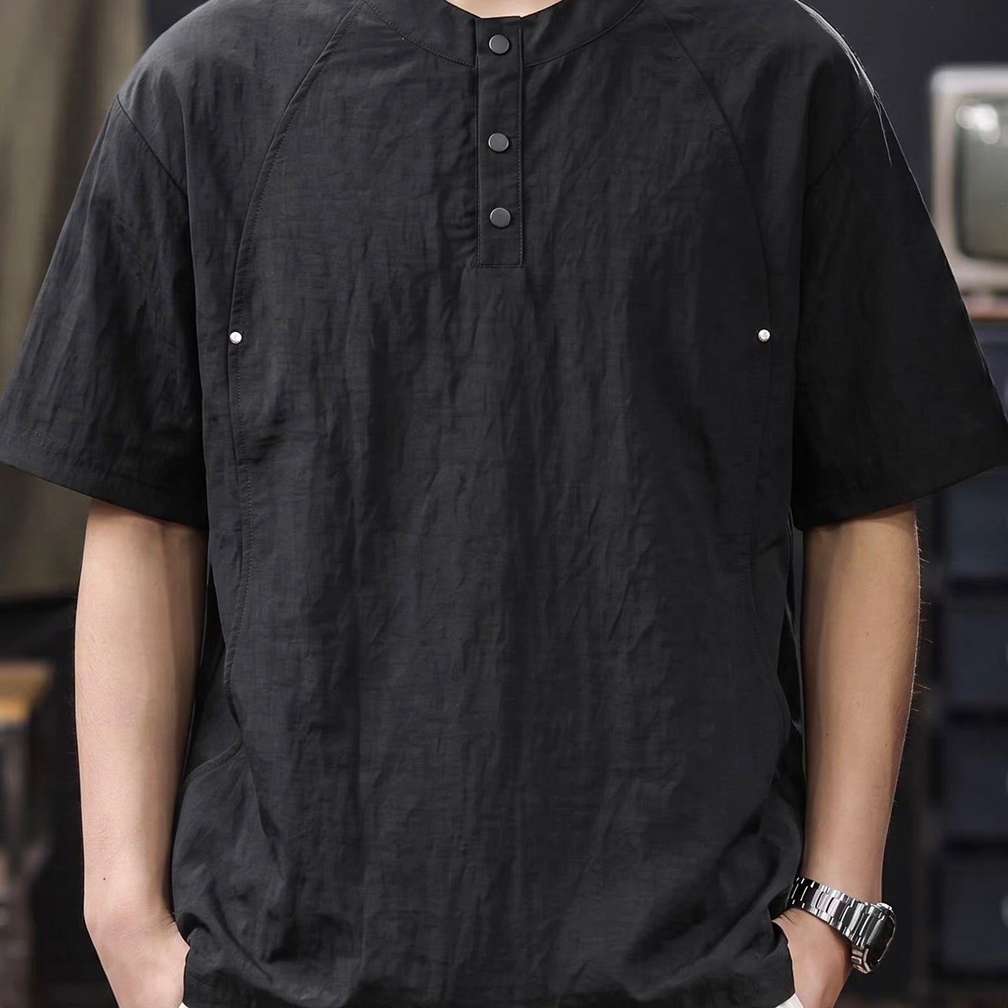 通気性 ヘンリーネック Tシャツ（3Colors）260475