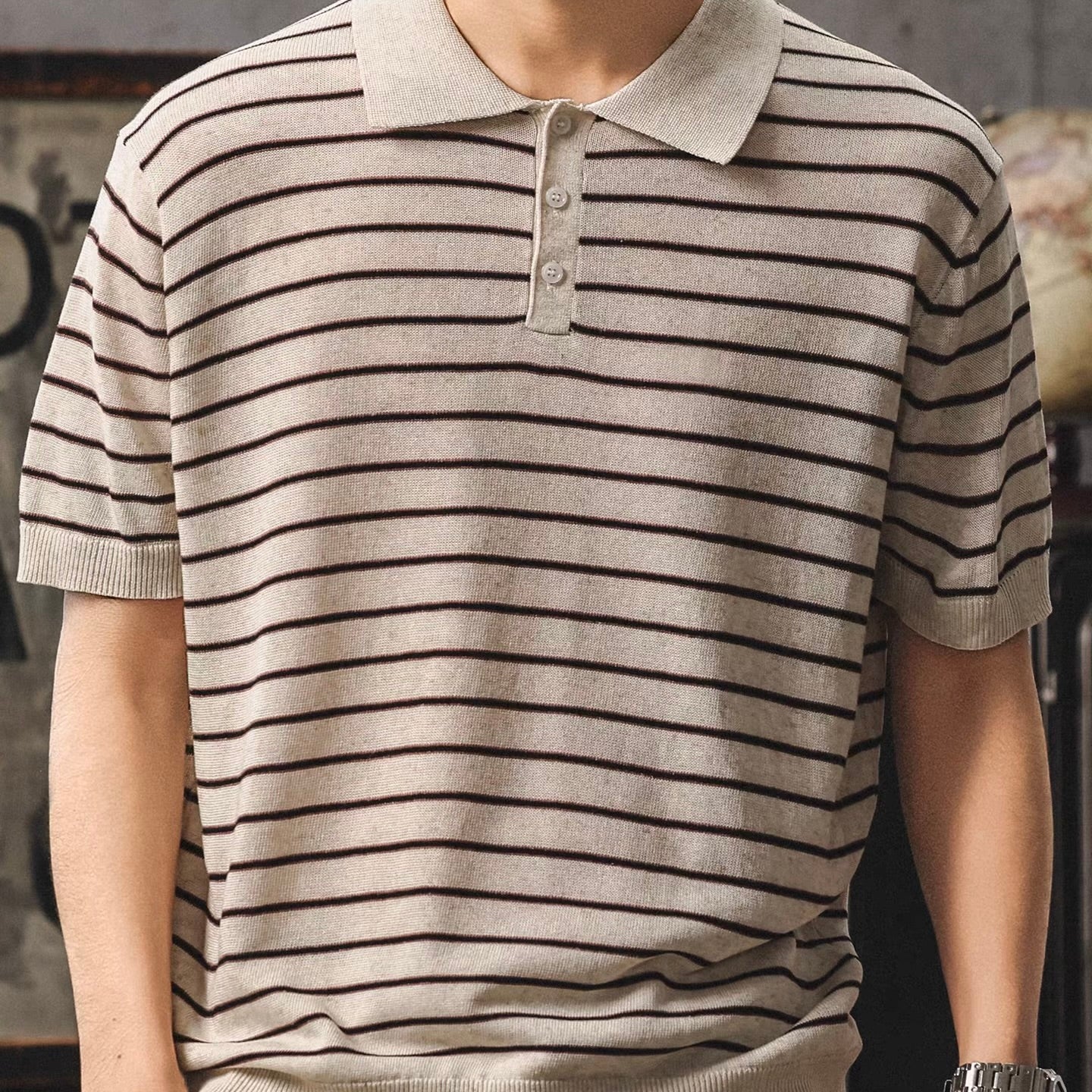 ボーダー 半袖ニットポロシャツ（2Colors）260252
