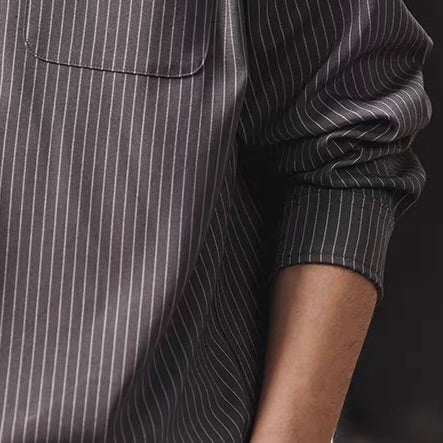 ストライプ ハーフボタン スタンドカラーシャツ（2Colors）260172