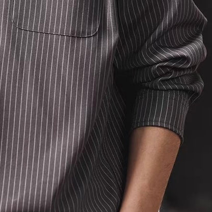 ストライプ ハーフボタン スタンドカラーシャツ（2Colors）260172