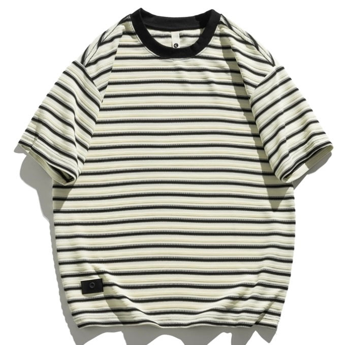 レトロ 立体ボーダー ヘビーウェイトTシャツ（3Colors）250616