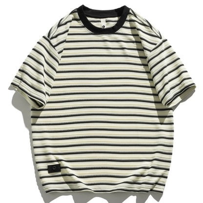 レトロ 立体ボーダー ヘビーウェイトTシャツ（3Colors）250616