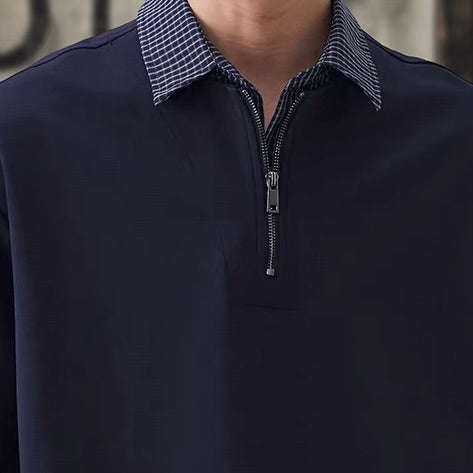 チェック襟付き ハーフジップポロシャツ（3Colors）260154