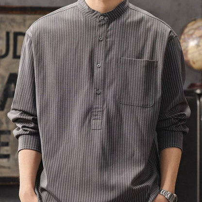 ストライプ ハーフボタン スタンドカラーシャツ（2Colors）260172