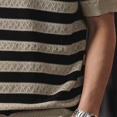 ボーダー ポロカラー ニットTシャツ（1Color）260187