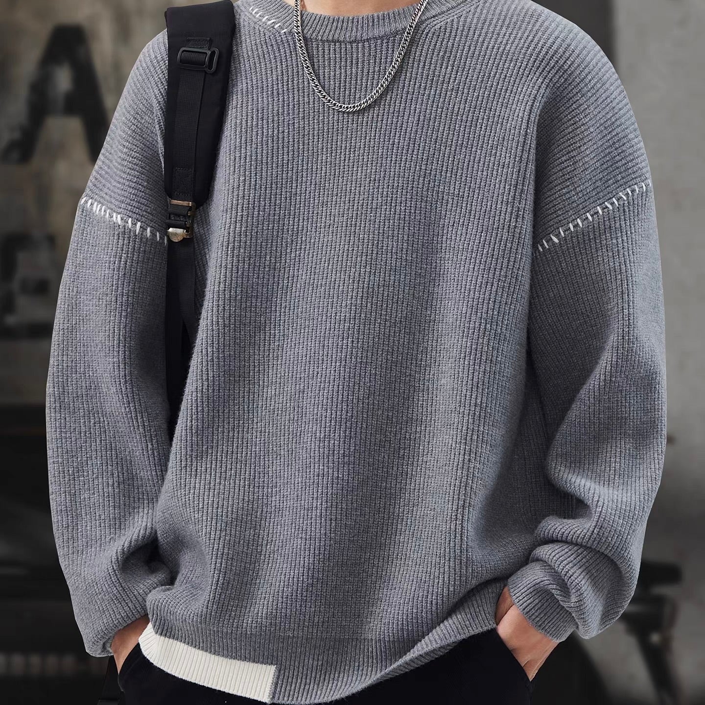 ポイントステッチ アシンメトリーデザイン セーター（3Colors）260039