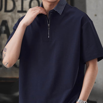 チェック襟付き ハーフジップポロシャツ（3Colors）260154