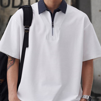 チェック襟付き ハーフジップポロシャツ（3Colors）260154