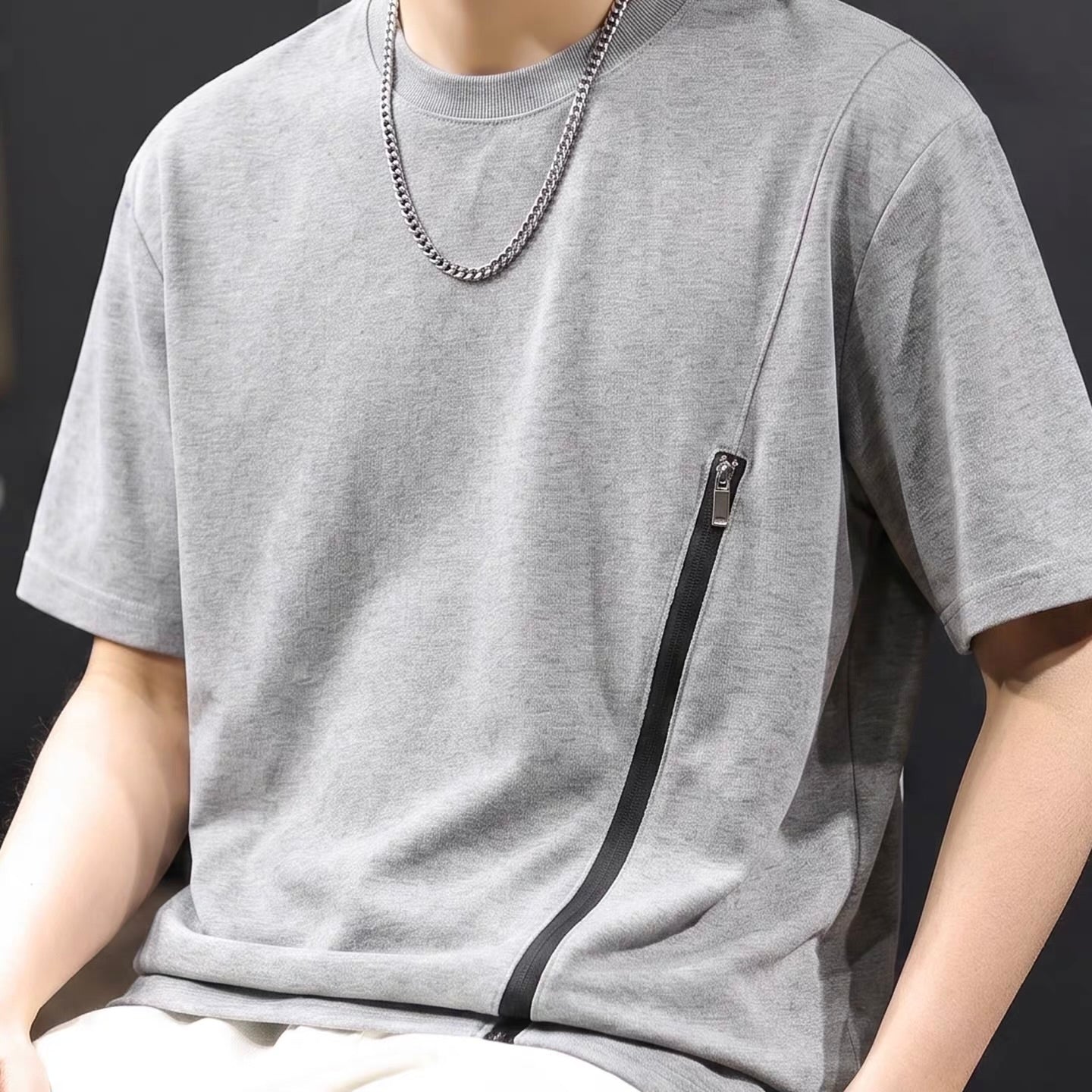 ジップデザイン シンプルTシャツ（2Colors）260454