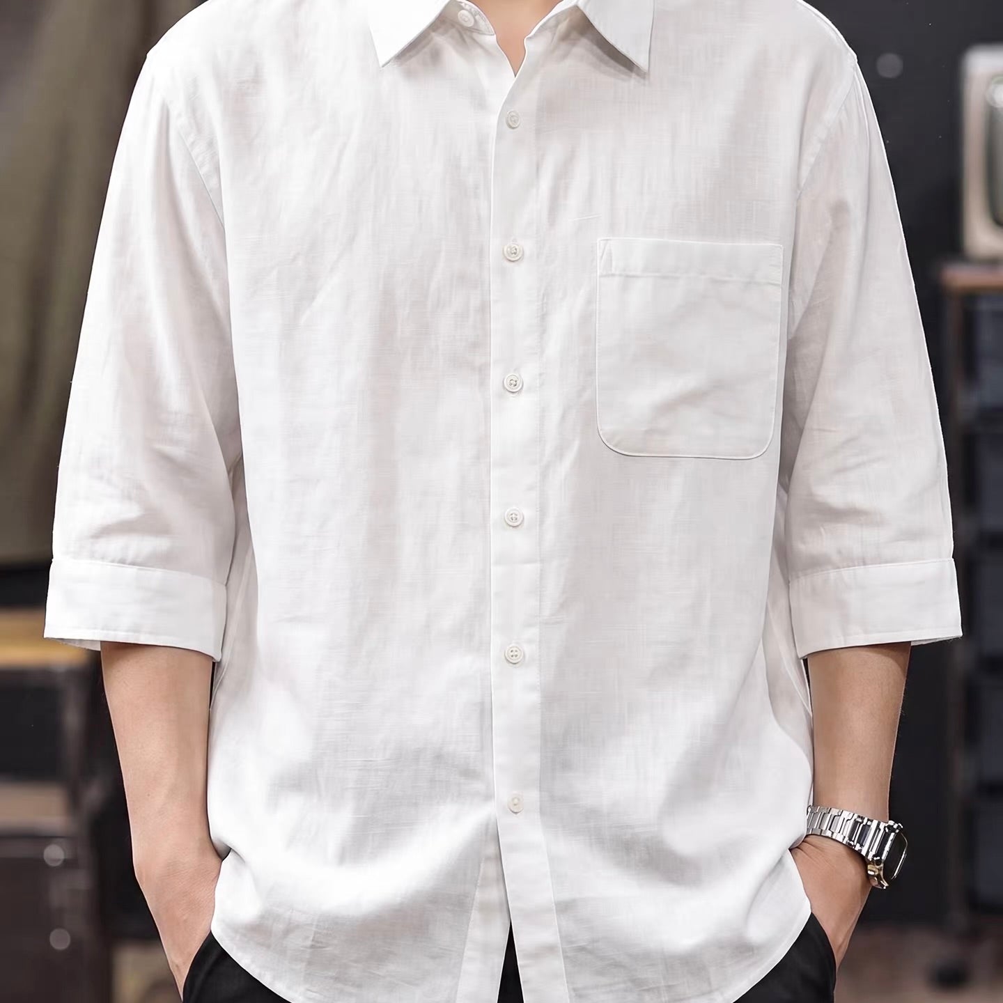 ナチュラル 7分袖 シンプルシャツ（4Colors）260525