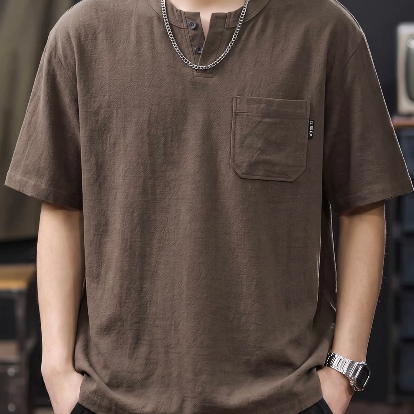 リネン混 ヘンリーネックTシャツ（7Colors）260474