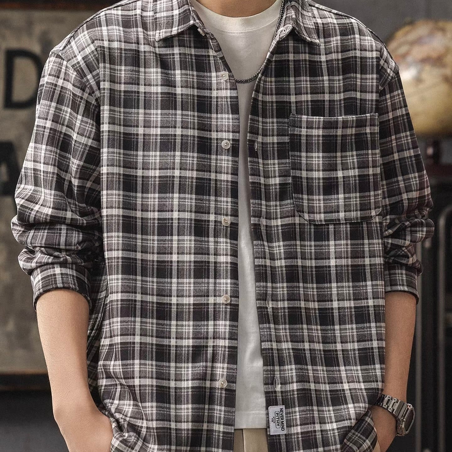 胸ポケット付 レトロチェックシャツ（2Colors）260175