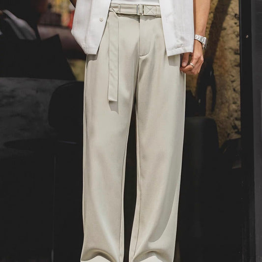 共布ベルト付 ストレート カジュアルパンツ（2Colors）260259