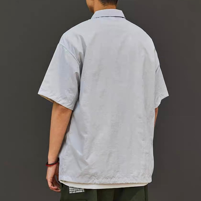 裾ドローコード ハーフボタンシャツ（3Colors）250610