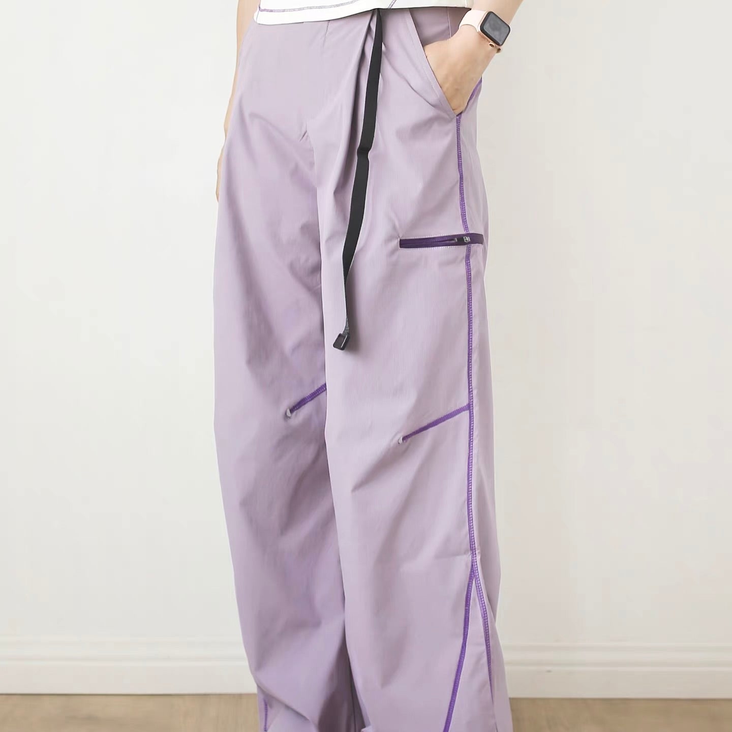 ロングベルト付 ステッチ ワイドパンツ（3Colors）260503