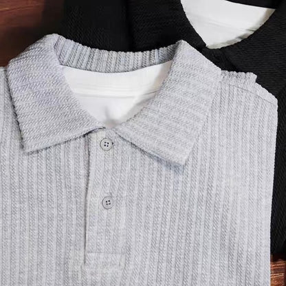 フェイクレイヤード ポロカラー ニットプルオーバー（2Colors）250856