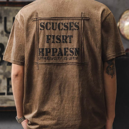 ウォッシュ加工 レタープリントTシャツ（2Colors）260205