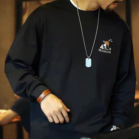 アクセントカラー バックプリント長袖Tシャツ（1Color）250728