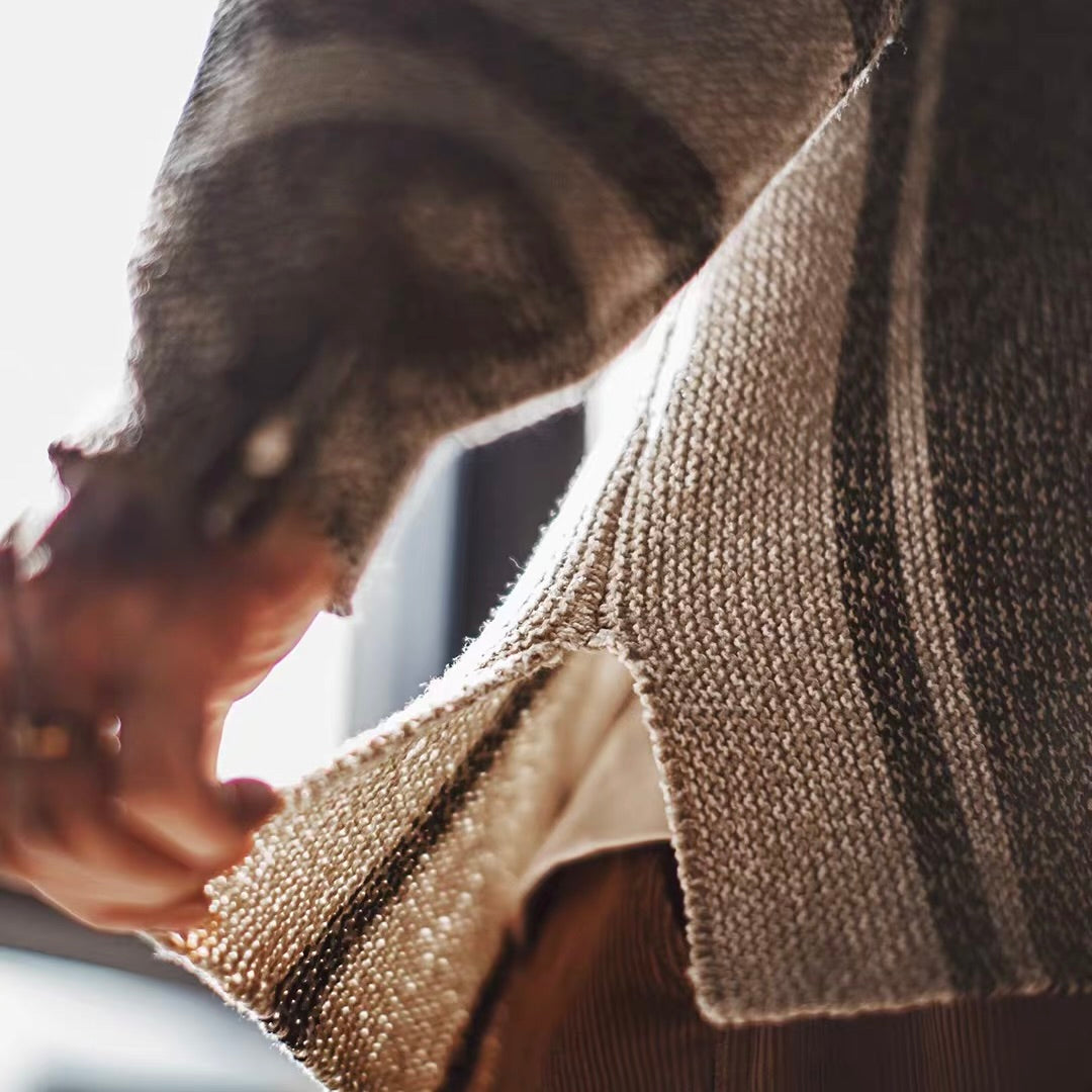 ストライプ フード付ニットプルオーバー（1Color）251092