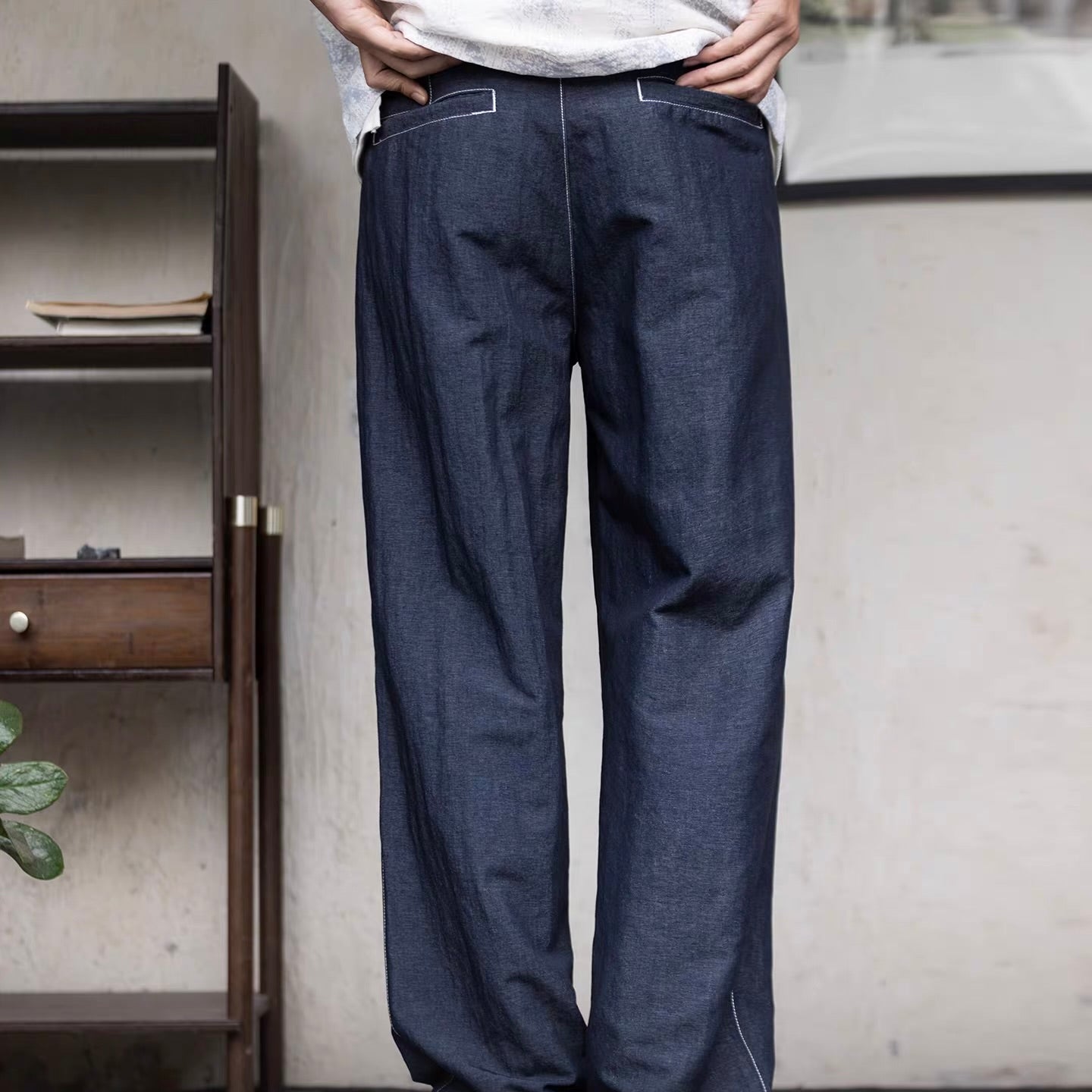 ワンポイントステッチ ストレート カジュアルパンツ（1Color）260193