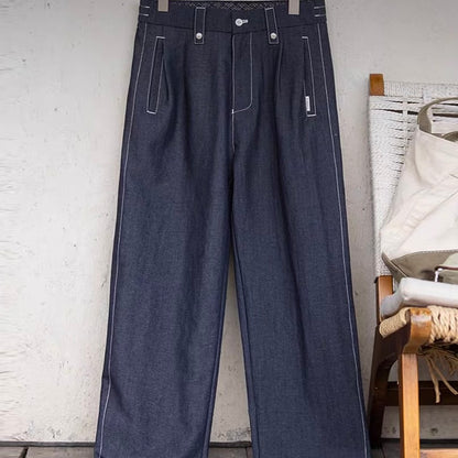 ワンポイントステッチ ストレート カジュアルパンツ（1Color）260193