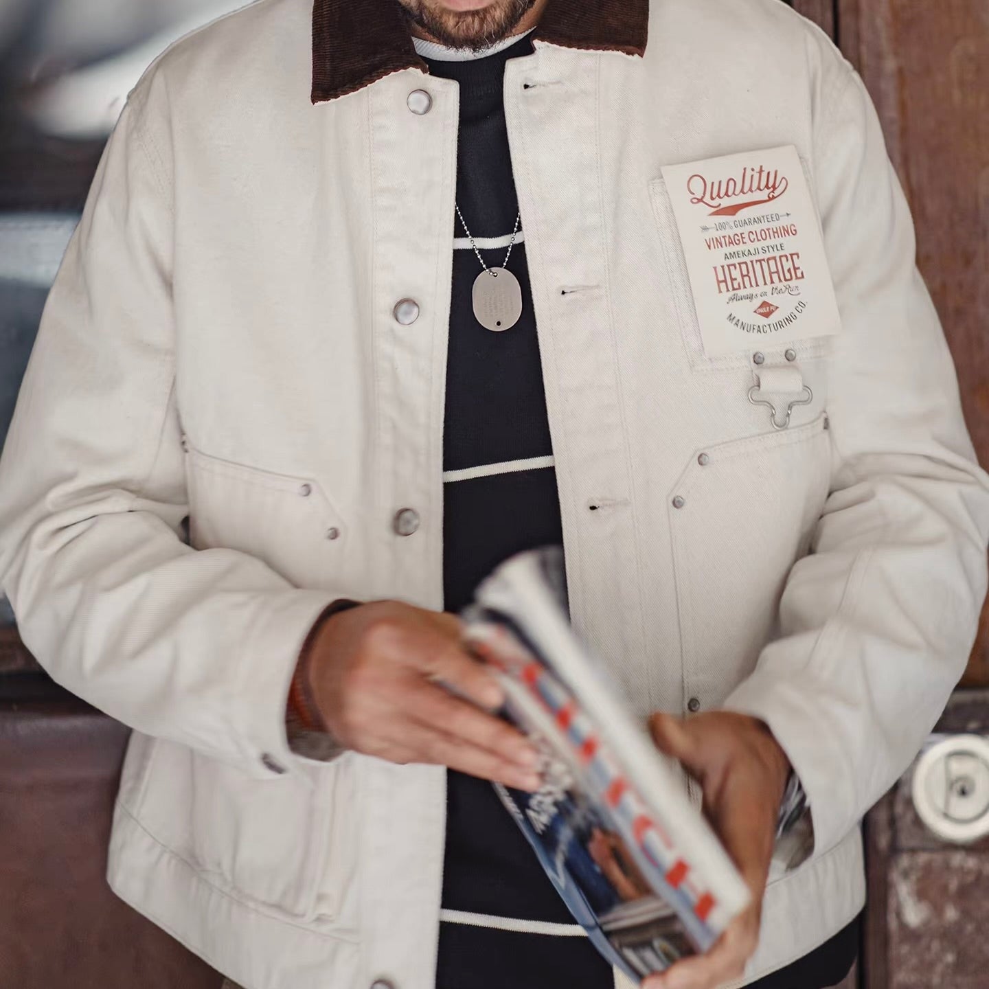 コーデュロイ襟 ホワイト ワークジャケット（1Color）260088