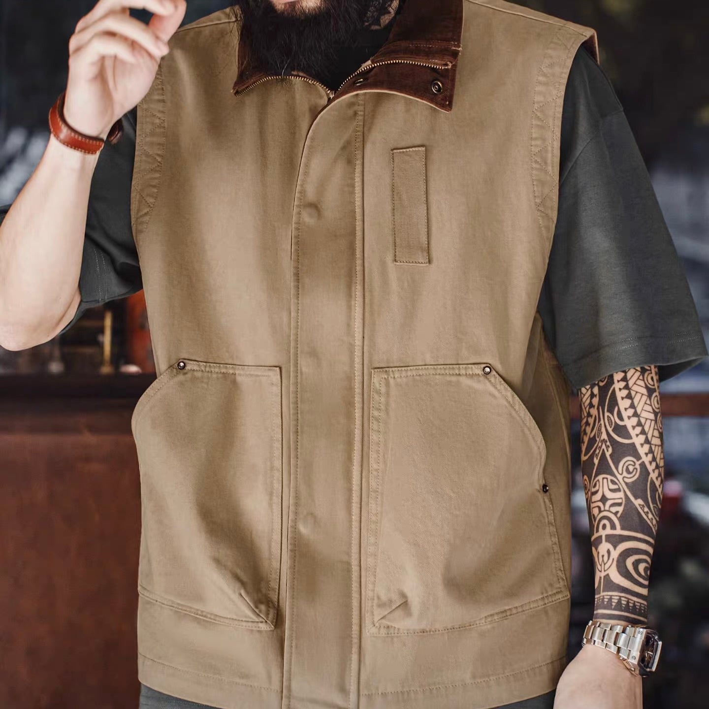 襟コーデュロイ サファリベスト（1Color）260180