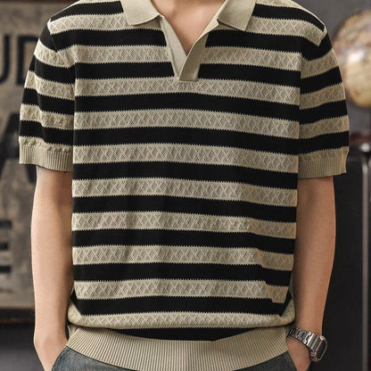 ボーダー ポロカラー ニットTシャツ（1Color）260187