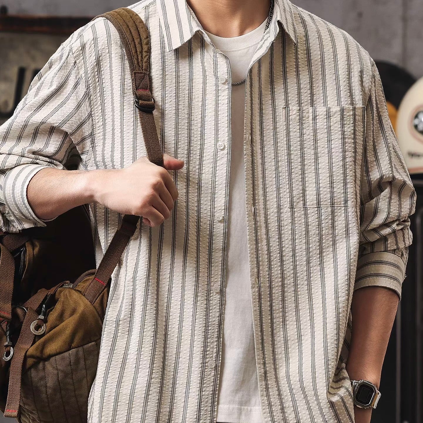 テクスチャー ストライプ 長袖シャツ（2Colors）260119