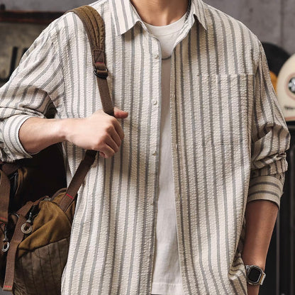 テクスチャー ストライプ 長袖シャツ（2Colors）260119