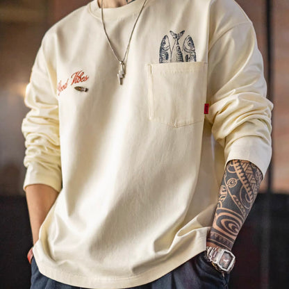 刺繍 胸ポケット付 プリントTシャツ（1Color）260181