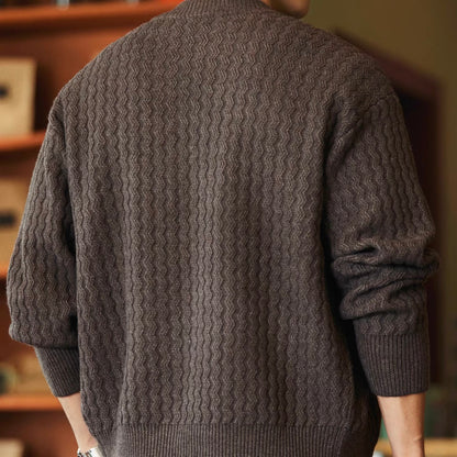 ウェーブデザイン ラウンドネック カーディガン（3Colors）250977