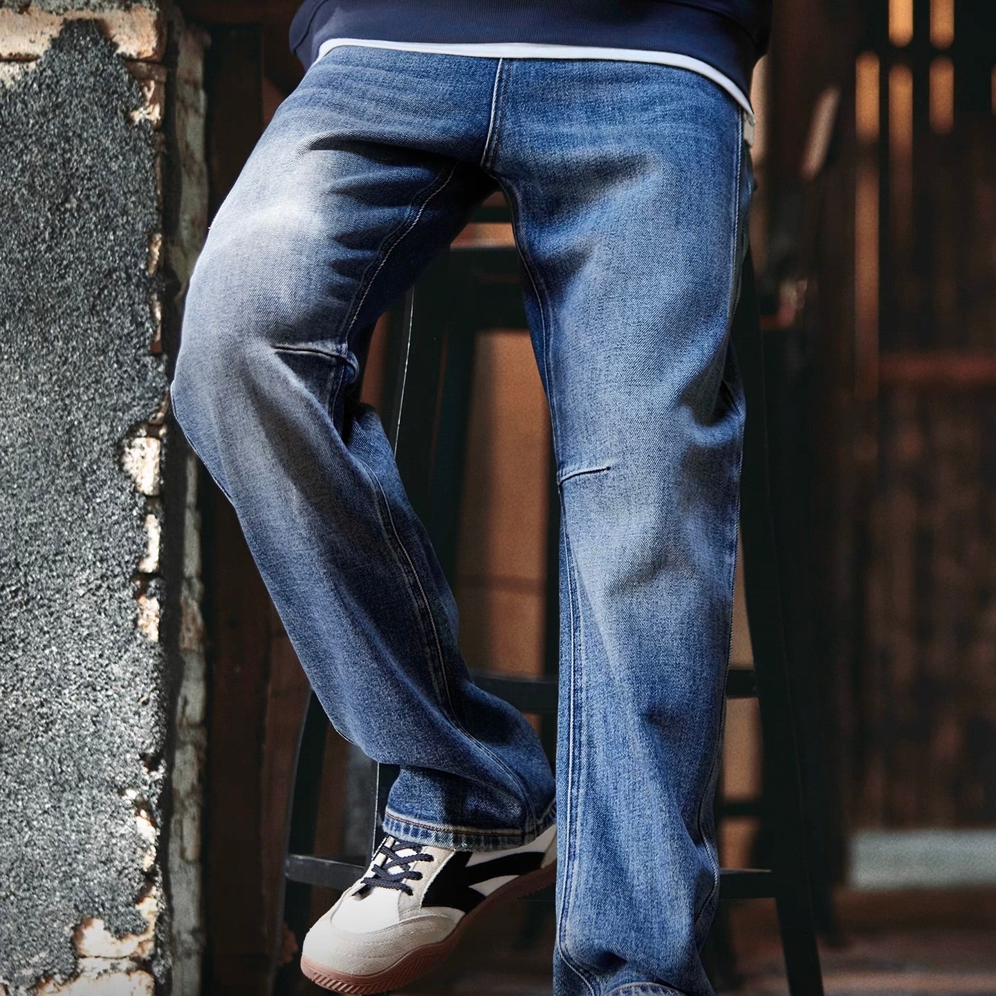 立体ステッチ ウォッシュド デニムパンツ（1Color）250917