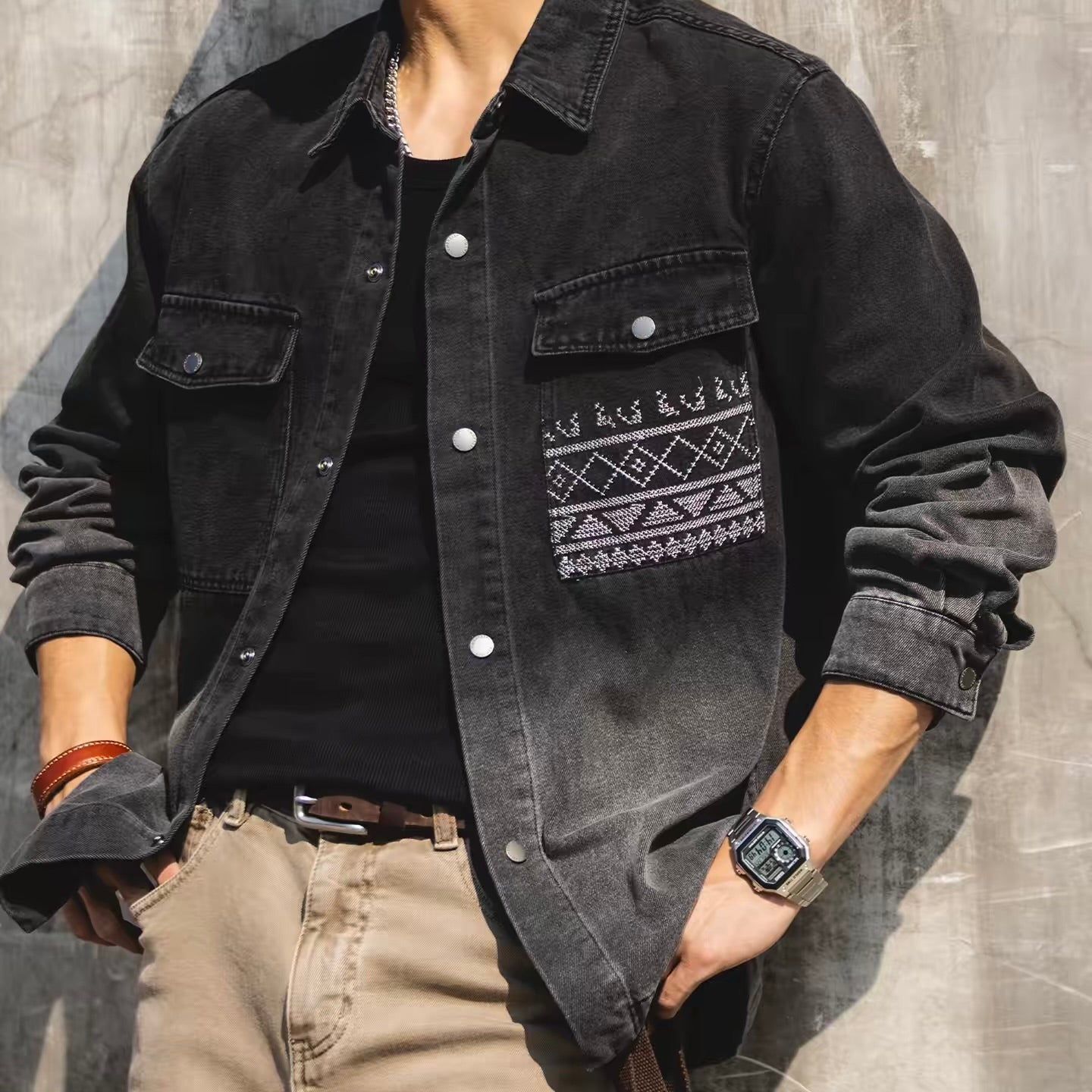 エスニック柄 グラデーション デニムシャツ（1Color）260211