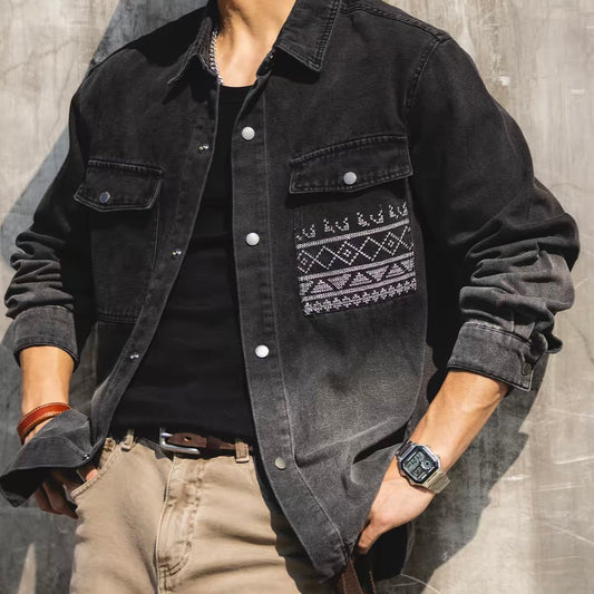 エスニック柄 グラデーション デニムシャツ（1Color）260211