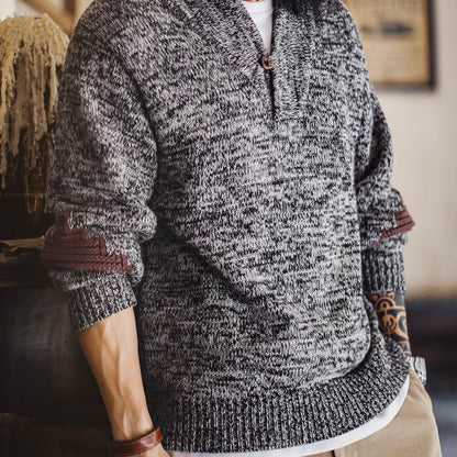 ショールカラー パッチワーク ニットプルオーバー（1Color）251080