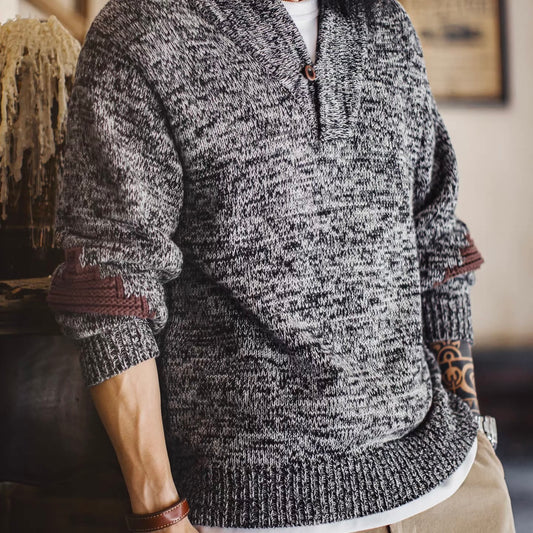 ショールカラー パッチワーク ニットプルオーバー（1Color）251080