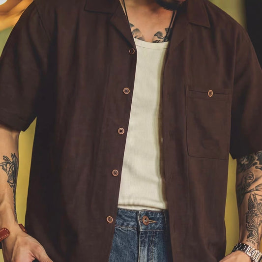 リネン混 シンプル オープンカラーシャツ（1Color）260258