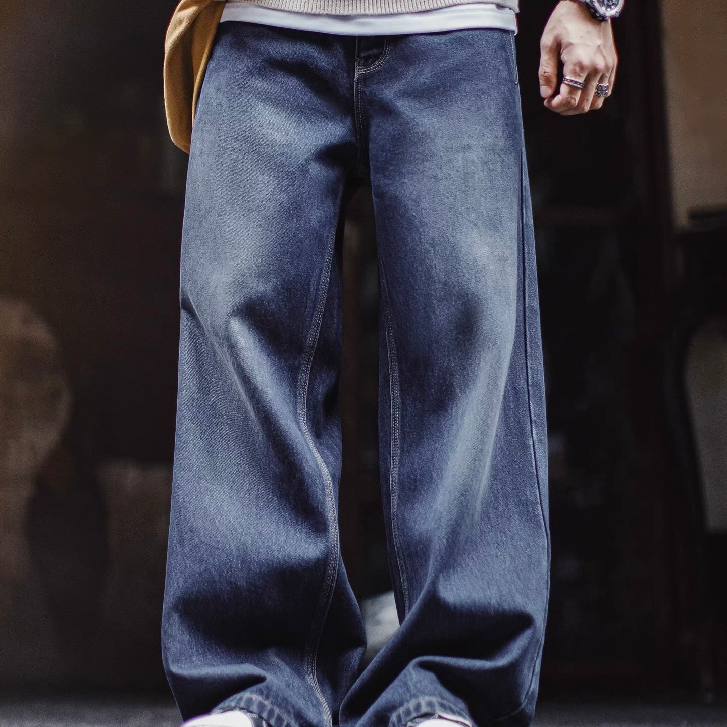 デザインポケット付 ワイドデニムパンツ（1Color）250938