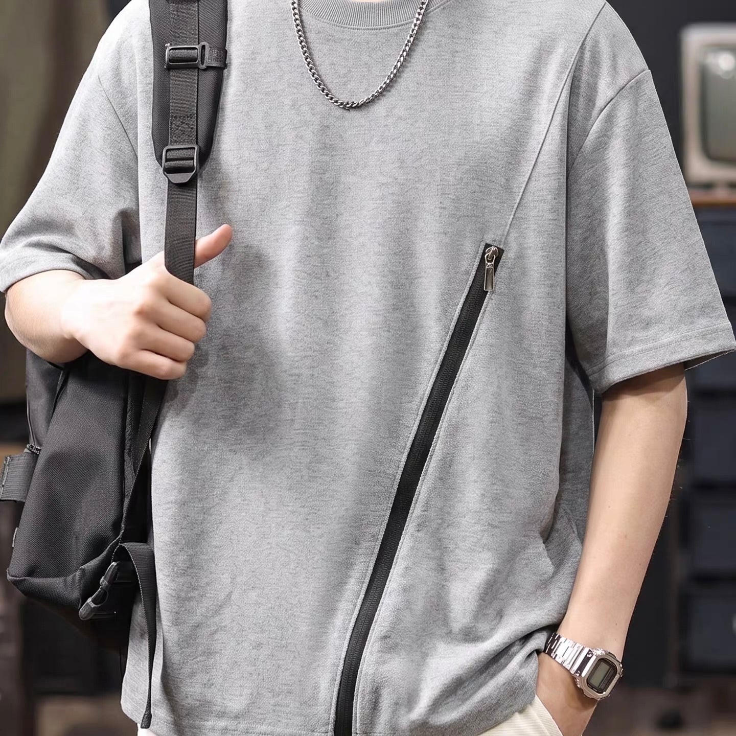 ジップデザイン シンプルTシャツ（2Colors）260454