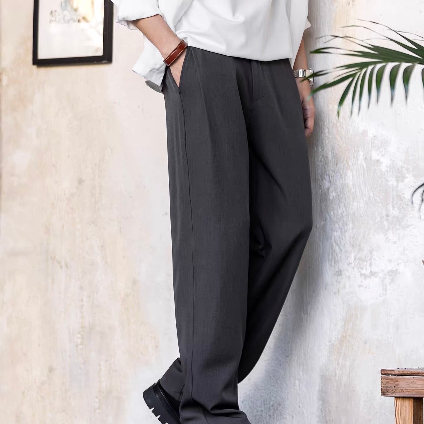 共布ベルト付 ストレートパンツ（2Colors）260085