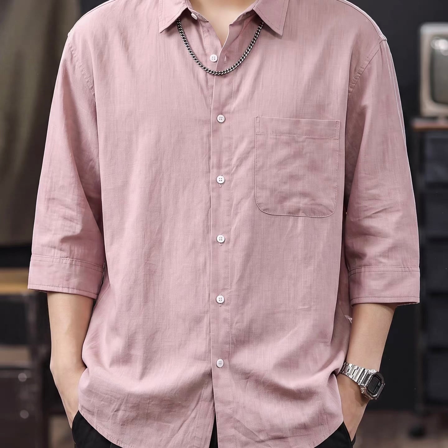 ナチュラル 7分袖 シンプルシャツ（4Colors）260525